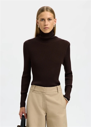 Thea ls merino wool knit roll neck Chocolate Torte Selected Femme